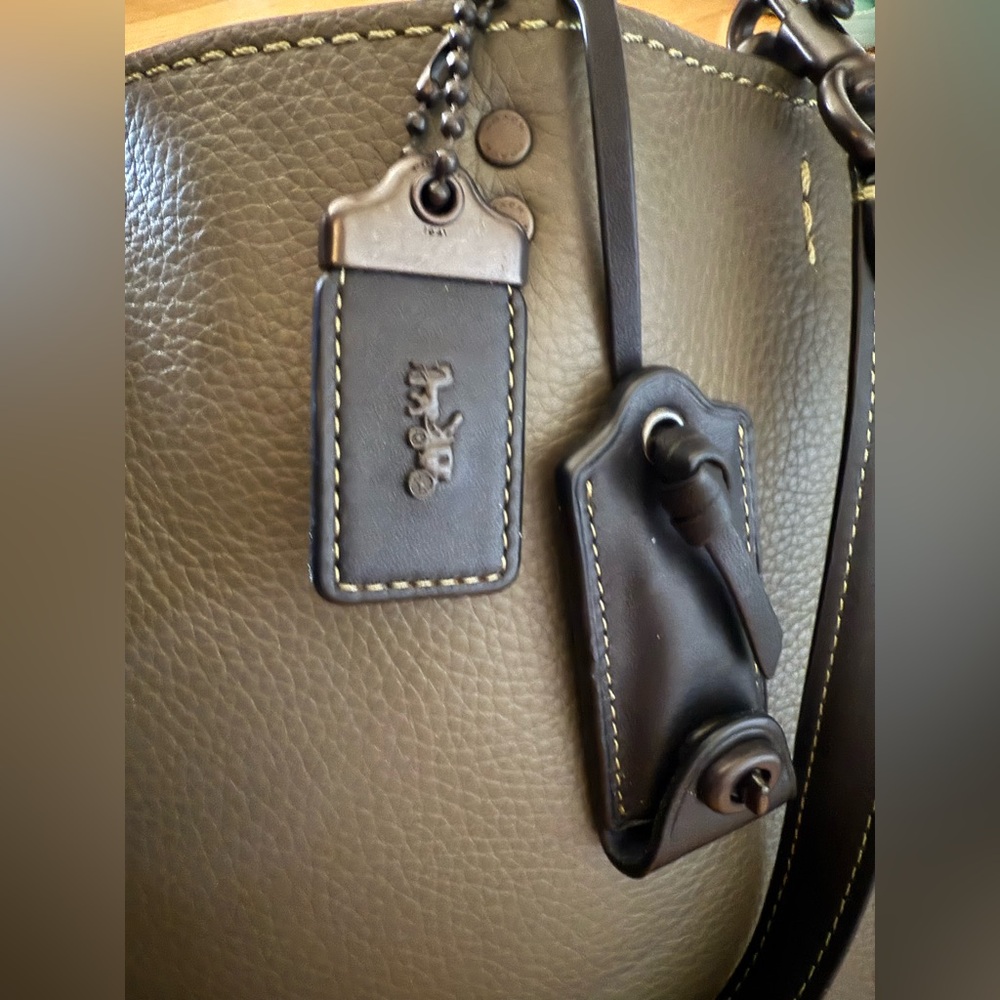 Coach Army Green Purse with Black Accents (Color Transfer & Crease from Storage) - Picture 4 of 5